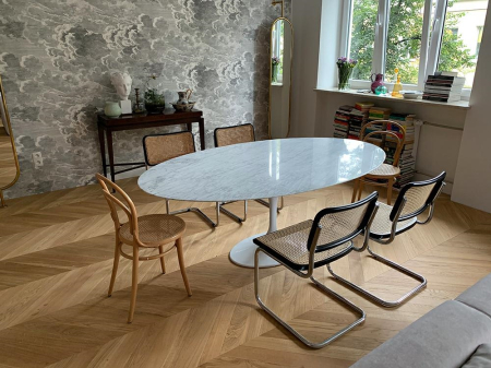 Masă de Dining Tulip Ellipse Marble 200x120x73 cm, Marmură și Metal Alb Lacuit la Înalt Luciu - King Home [11]