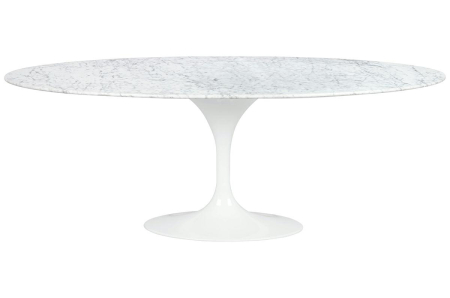 Produse - Masă de Dining Tulip Ellipse Marble 200x120x73 cm, Marmură și Metal Alb Lacuit la Înalt Luciu - King Home