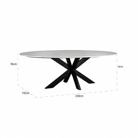 Masa dining alba ovala Zuka premium, 115x230 cm, blat marmura picioare metal, 7061 - Richmond Interiors [1]