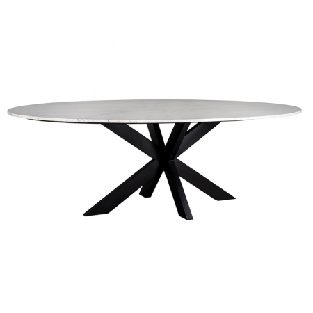 Masa dining alba ovala Zuka premium, 115x230 cm, blat marmura picioare metal, 7061 - Richmond Interiors [5]