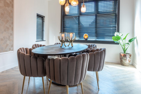 Masa dining neagra ovala lux Dora, 130/160 cm, din furnir stejar si metal, 7550 - Richmond Interiors [7]