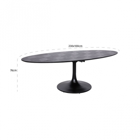 Masa dining neagra ovala lux Dora, 130/160 cm, din furnir stejar si metal, 7550 - Richmond Interiors [4]