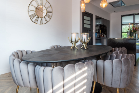 Masa dining neagra ovala lux Dora, 130/160 cm, din furnir stejar si metal, 7550 - Richmond Interiors [8]