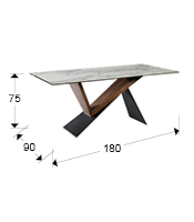 Masa dining premium Demos, 180x90 cm, baza metal si lemn, blat portelan sti top de sticla, 742350 - Schuller [1]