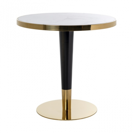 Produse - Masa dining rotunda alb-negru-auriu premium Rina, Ø 80 cm, blat marmura artificiala, baza din otel inoxidabil, metal, 7225 - Richmond Interiors