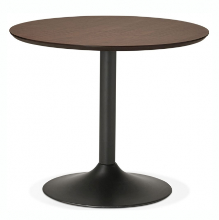 Mese de bucatarie - Masa dining rotunda Walter 90 cm MDF nuc / picior negru otel, design modern, DT00660WA - Kokoon