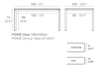 Masa exterior Frame 160x100x74 cm, blat HPL/DEKTON®, picioare aluminiu, 54240F BE W - Vondom [2]