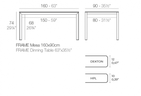 Masa exterior Frame 160x90x74 cm, blat HPL/DEKTON®, picioare aluminiu, 54238FM ENTZO - Vondom [2]