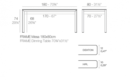 Masa exterior Frame 180x80x74 cm, blat HPL/DEKTON®, picioare aluminiu, 54237FM DANAE - Vondom [2]