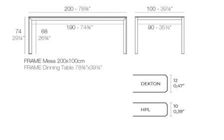 Masa exterior Frame 200x100x74 cm, blat HPL/DEKTON®, picioare aluminiu, 54241F BE W - Vondom [2]