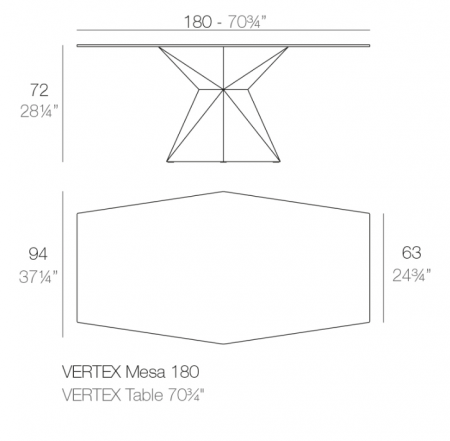 Masa exterior iluminare LED Vertex 180x94x72 cm picior polipropilena, blat HPL, 51008 - Vondom [5]