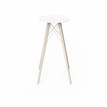 Mese exterior - Masa exterior inalta rotunda Faz Ø50x105 cm, blat HPL/DEKTON®, picioare lemn, 54316 BE W - Vondom