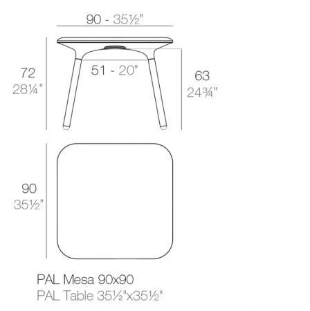 Masa exterior Pal 90x90x72 cm, rasina din polietilena, design modern, 51026 - Vondom [1]