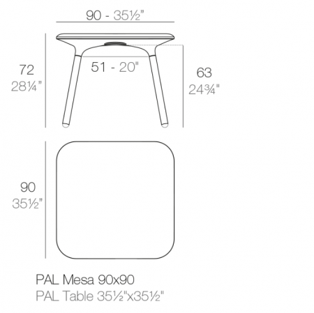 Masa exterior Pal 90x90x72 cm, rasina din polietilena, picioare lemn, design modern, 51028 - Vondom [1]