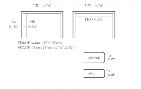 Masa exterior patrata Frame 120x120x74 cm, blat HPL/DEKTON®, picioare aluminiu, 54235F BE W - Vondom [2]