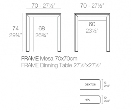 Masa exterior patrata Frame 70x70x74 cm, blat HPL/DEKTON®, picioare aluminiu, 54231F BE B - Vondom [2]