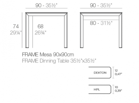 Masa exterior patrata Frame 90x90x74 cm, blat HPL/DEKTON®, picioare aluminiu, 54233F BE B - Vondom [2]