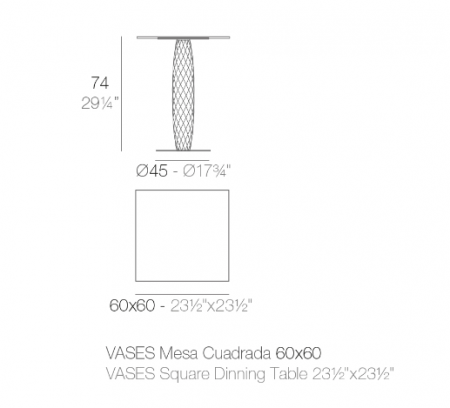 Masa exterior patrata Vases 60x60x74 cm, baza metalica, picior central polietilena, blat HPL, 47073C - Vondom [1]