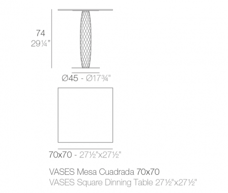 Masa exterior patrata Vases 70x70x74 cm, baza metalica, picior central polietilena, blat HPL, 47074C - Vondom [1]