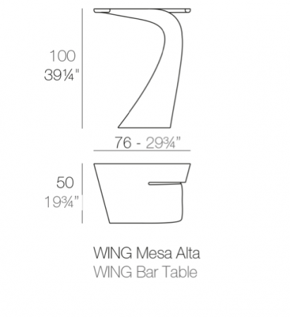 Masa inalta bar exterior Wing 50x76x100 cm cu iluminare LED, polipropilena, design modern, 53032 - Vondom [7]