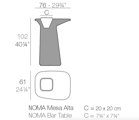 Masa inalta bar iluminare LED Noma 76x61x102 cm polipropilena, loc frapiera, 45075F - Vondom [1]