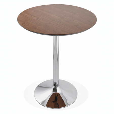 Mese inalte de bar - Masa inalta bar MDF nuc Otso 90 cm rotunda, picior central otel crom, BT00200WA - Kokoon