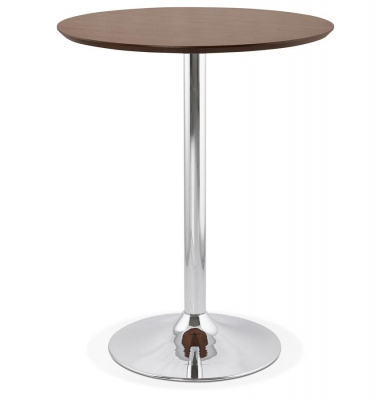 Masa inalta bar MDF nuc Otso 90 cm rotunda, picior central otel crom, BT00200WA - Kokoon [4]