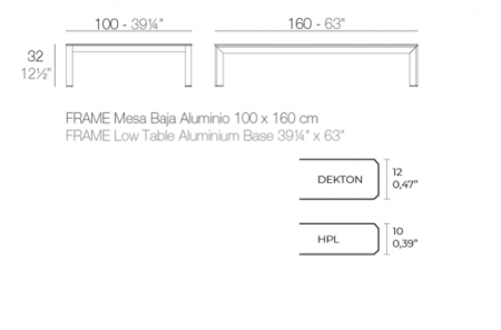 Masa joasa exterior Frame 160x100x32 cm, blat HPL/DEKTON®, picioare aluminiu, 54246F BE W - Vondom [2]