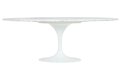 Masa ovala alba extravaganta Leone 200x120 cm, blat alb marmura italiana Bianco Carrara/picior central alb lucios, RT-335V - King [1]