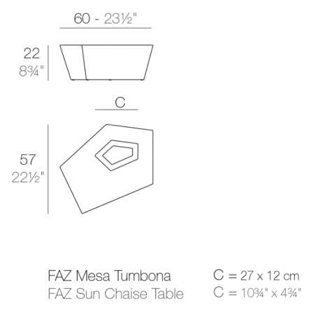 Masa pentru sezlong iluminare LED Faz 60x57x22 cm, design modern geometric cu loc frapiera, 54009 - Vondom [29]