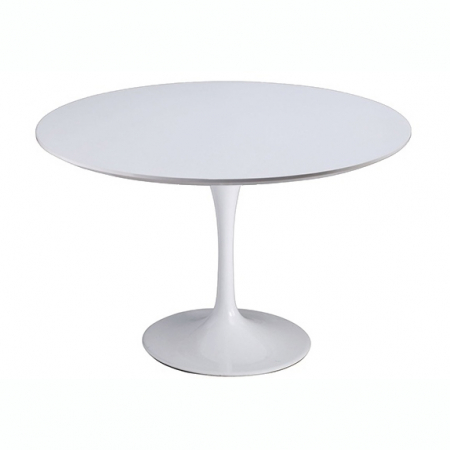Mese de bucatarie - Masa rotunda alb lucios Lisa 100/120 cm, MDF/picior central metalic alb lucios, GT-09R.100 - King