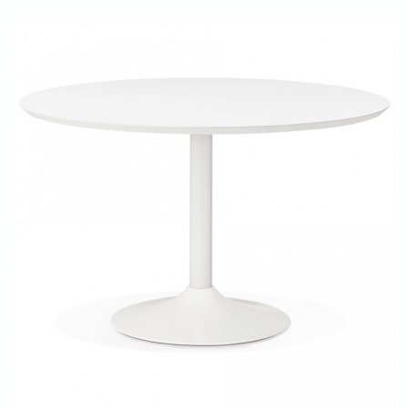 Mese de bucatarie - Masa rotunda alba Buro 120 cm MDF alb / picior alb otel, design minimalist, DT00450WH - Kokoon