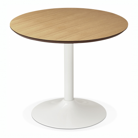 Mese de bucatarie - Masa rotunda Buro 90 cm MDF lemn natur, picior central alb otel, DT00650NA - Kokoon