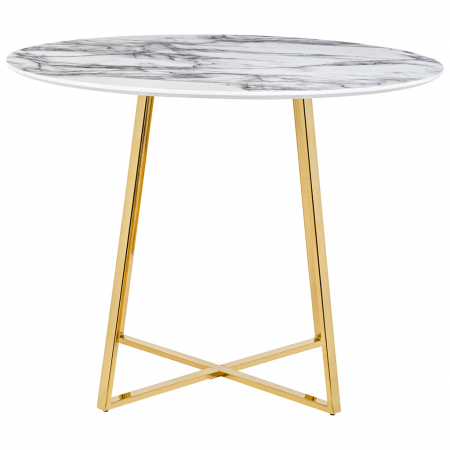 Masa rotunda Demetra 100x100 cm, blat MDF imitatie marmura/structura metalica aurie, KH1201100199 - King [1]