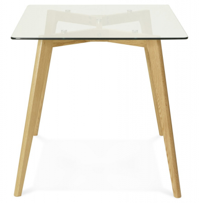 Masa dining Tony 120x80 cm, sticla transparenta securizata, picioare lemn masiv, stil scadinav, DT00430CL - Kokoon [2]