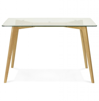 Masa dining Tony 120x80 cm, sticla transparenta securizata, picioare lemn masiv, stil scadinav, DT00430CL - Kokoon [1]