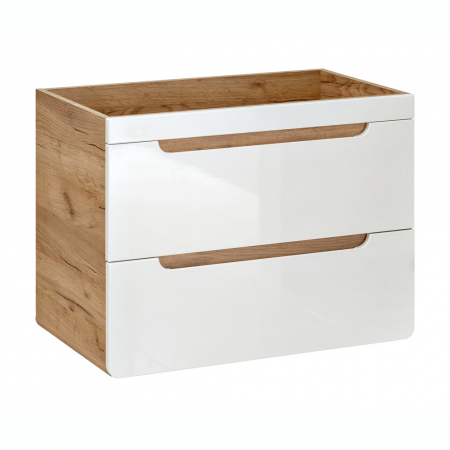 Produse - Masca baie suspendata Aruba, 80 cm, MDF alb lucios, stejar auriu, COMAD