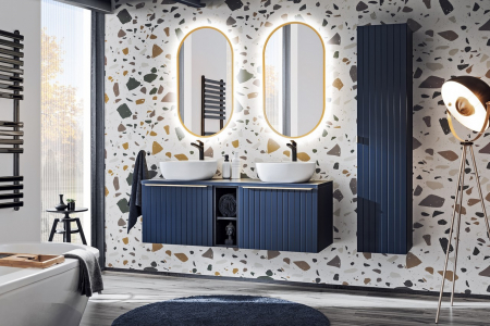 Masca baie suspendata 60 cm Bleumarin Santa Fe Deep Blue, MDF frezat, cu maner auriu COMAD [6]