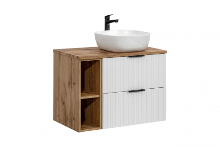 Seturi mobilier baie - MASCA + BLAT CU SERTARE si lavoar ADEL WHITE 80 CM, MDF RIFLAT, 6252 81-01 - COMAD