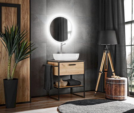 Masca lavoar aplicat baie 70 cm, stejar, stil industrial, structura metal neagra, Brooklin COMAD [6]