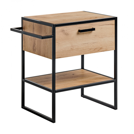 Masca lavoar aplicat baie 70 cm, stejar, stil industrial, structura metal neagra, Brooklin COMAD