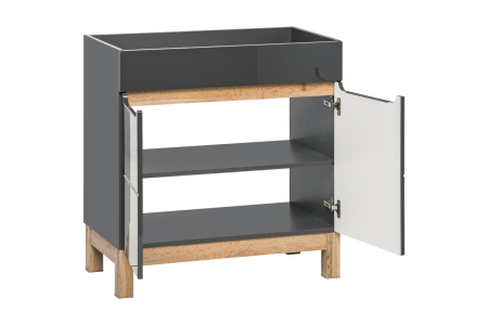 Masca Lavoar BALI GRAFIT 60 cm, MDF Gri Lucios, Stejar Auriu - COMAD [1]