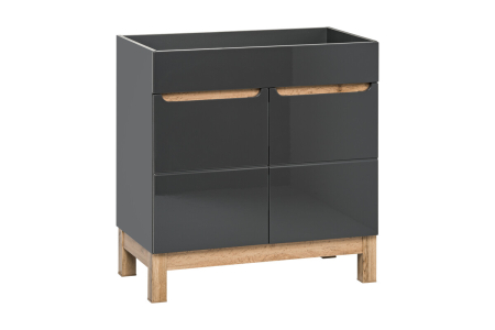 Masti pentru lavoare - Masca Lavoar BALI GRAFIT 60 cm, MDF Gri Lucios, Stejar Auriu - COMAD