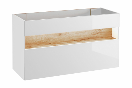 Produse - Masca lavoar suspendata baie 120 cm Bahama White, MDF alb lucios, stejar auriu, iluminare LED COMAD