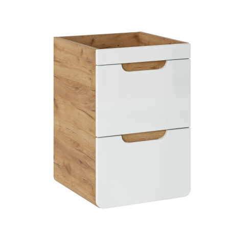 Produse - Masca lavoar suspendata baie 40 cm, MDF alb lucios / stejar auriu, Aruba COMAD