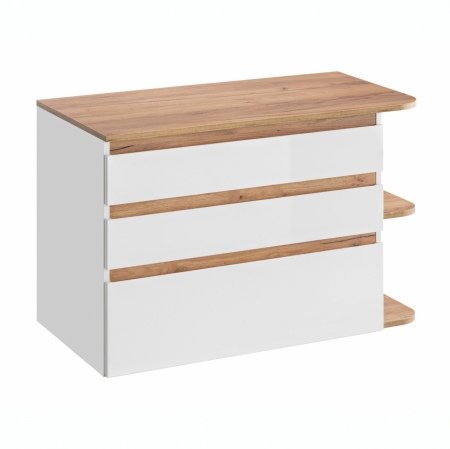 Produse - Masca lavoar suspendata baie 90 cm, MDF lucios alb/stejar, Platinum COMAD
