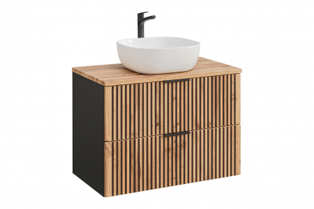 Masca lavoar suspendata baie Xilo, 40/60/80/100 cm, MDF + PAL, stejar cu insertii negre, COMAD [2]