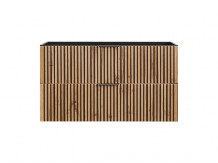 Masti pentru lavoare - Masca lavoar suspendata baie Xilo, 40/60/80/100 cm, MDF + PAL, stejar cu insertii negre, COMAD