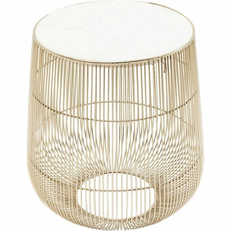 Produse - Măsuță Beam 32x32x35 cm, Marmură Naturală și Oțel Placat cu Alamă Alb - Kare Design