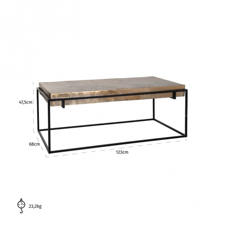 Masuta cafea premium Rami 68x123 cm, blat aluminiu auriu sampanie, baza metal, 825036 - Richmond Interiors [3]